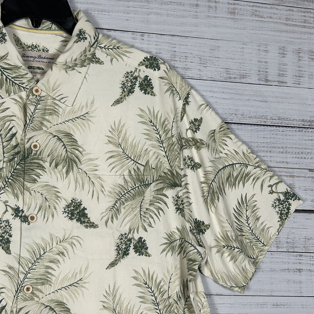 Tommy Bahama Shirt Mens XL Heritage Tortola Silk Hawaiian Camp Beige Floral